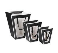 Gift Bags With Clear Front Window 10/20pcs Trapezoid Shape Gift Bag Transparent Window Flower Bouquet Kraft Paper Boxes Wedding Party Portable Packaging(Black 2,35x28x14x14cm-10pcs)