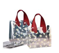 Gift Bags With Clear Front Window 10pcs PVC Clear Tote Bag Handle Transparent Waterproof Storage Shopping Bags(Red Handle,25 * 23 * 14.5cm)