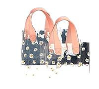 Gift Bags With Clear Front Window 10pcs PVC Clear Tote Bag Handle Transparent Waterproof Storage Shopping Bags(Pink Handle,18 * 20 * 10cm)