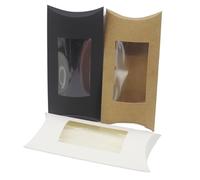 Gift Bags With Clear Front Window 50pcs DIY Blank Paper Gift Box .Mutli Size Pillow With Clear Pvc Window,kraft/white/black For(16x7.8x2.4cm,White 50 box)