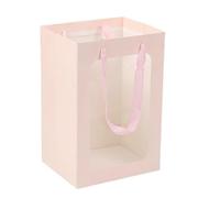 Gift Bags With Clear Front Window Thickened Gift Bag Handheld Valentine's Day Flower Transparent Packaging For Present Wrapping(Pink 20 * 15 * 30cm)