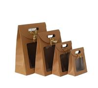 Gift Bags With Clear Front Window Transparent Window Kraft Paper Bags For Wedding Birthday Baptism Home Party Candy Gift Packaging Box(BrownA,23x32x11cm,50pcs)