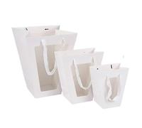 Gift Bags with Clear Window 10/20pcs Trapezoid Shape Gift Bag Transparent Window Flower Bouquet Kraft Paper Boxes Wedding Party Portable Packaging(White,26x24x11x11cm-20pcs)