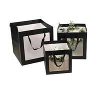 Gift Bags with Clear Window 10pcs Creative Flower Tote Bag Portable Foldable Gift Box With Transparent Window Present Packing Boxes Wedding Birthday(Black A,10 PCS_25X25X25CM)