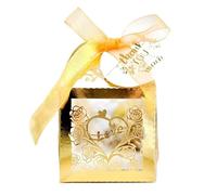 Gift Bags with Clear Window 25/50/100pcs Laser Hollowed-out Thank You Round Love Candy Box Wedding Ceremony Engagement Anniversaries Decorati(Gold,100pcs)