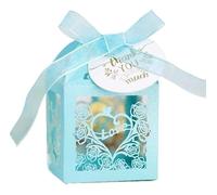 Gift Bags with Clear Window 25/50/100pcs Laser Hollowed-out Thank You Round Love Candy Box Wedding Ceremony Engagement Anniversaries Decorati(Lake blue,100pcs)