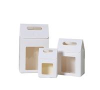 Gift Bags with Clear Window 50/100Pcs Gift Bags With Clear Window Kraft Paper Bag With Handle Candy Biscuits Cake Packing Box Packaging(White,27X16X9CM_100PCS)