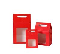 Gift Bags with Clear Window 50/100Pcs Gift Bags With Clear Window Kraft Paper Bag With Handle Candy Biscuits Cake Packing Box Packaging(Red,19X14X8CM_100PCS)
