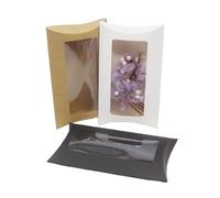 Gift Bags with Clear Window 50pcs DIY Blank Paper Gift Box .Mutli Size Pillow With Clear Pvc Window,kraft/white/black For(12.5x7.5x2cm,Black 50 box)