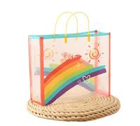Gift Bags with Clear Window 8pcs Thicken PVC Rainbow Shopping Bags Gifts Transparent For Business Wedding Christmas Party Decor Favor(38x32x11cm)