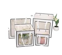 Gift Bags with Clear Window,Gift Boxes Paper Bags 10pcs Creative Flower Tote Bag Portable Foldable Gift Box With Transparent Window Present Packing Boxes(White B,10 PCS_30X30X30CM)