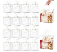 Gift Bags with Clear Window,Gift Boxes Paper Bags 20Pcs Clear PVC Gift Bags With Handles Reusable Wrap, Tote Bag(25x7x25)