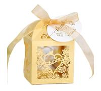 Gift Bags with Clear Window,Gift Boxes Paper Bags 25/50/100pcs Laser Hollowed-out Thank You Round Love Candy Box Wedding Ceremony Engagement Anniversaries Decorati(Light gold,100pcs)