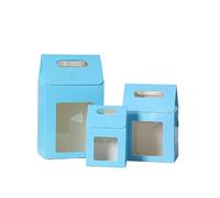 Gift Bags with Clear Window,Gift Boxes Paper Bags 50/100Pcs Gift Bags With Clear Window Kraft Paper Bag With Handle Candy Biscuits Cake Packing Box(Blue,15X10X6CM_100PCS)