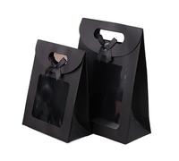 Gift Bags with Clear Window,Gift Boxes Paper Bags 50Pcs Black/White Gift Bags With Clear Window Kraft Paper Bag With Handle Candy Biscuits Cake Packing Box(Black,14x7x21cm)