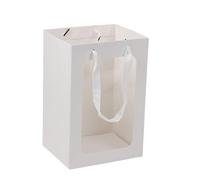 Gift Bags with Clear Window,Gift Boxes Paper Bags Thickened Gift Bag Handheld Valentine's Day Flower Transparent Packaging For Present Wrapping(White 15 * 10 * 20cm)