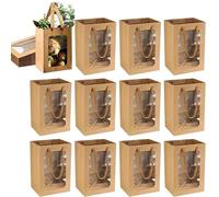 Gift Bags with Clear Window Kraft Paper Gift With Transparent Window Shopping Bags Flower Boxes Wrap Bouquet Bridal Presents(Khaki-12pcs)
