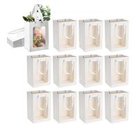 Gift Bags with Clear Window Kraft Paper Gift With Transparent Window Shopping Bags Flower Boxes Wrap Bouquet Bridal Presents(White-12pcs)