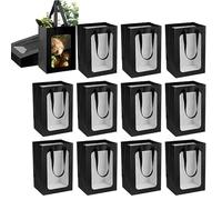 Gift Bags with Clear Window Kraft Paper Gift With Transparent Window Shopping Bags Flower Boxes Wrap Bouquet Bridal Presents(Black-12pcs)