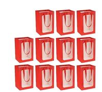 Gift Bags with Clear Window Kraft Paper Gift With Transparent Window Shopping Bags Flower Boxes Wrap Bouquet Bridal Presents(Red-12pcs)