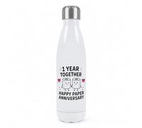 Gift Base 1 Year Together Happy Paper Anniversary Double Wall Water Bottle