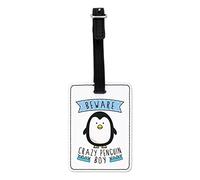 Gift Base Beware Crazy Penguin Boy Visual Luggage Tag with Black Strap