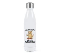 Gift Base It is What It is and It's Autism Cat Double Wall Water Bottle