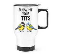 Gift Base Show Me Your Tits Blue Tits Travel Mug Cup with Handle