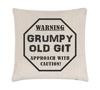 Gift Base Warning Grumpy Old Git Caution Linen Cushion Cover