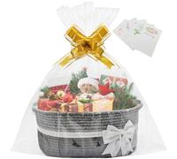 Gift Basket Cotton Hamper Basket with Pull Bows,Bags and Shredded Paper Empty Rope Woven Basket for Christmas,Baby Shower,Graduations,Housewarming,Easter,12.99"X9.05"X5.51" (Grey)