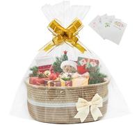 Gift Basket Cotton Hamper Baskets with Pull Bows,Bags and Shredded Paper Empty Rope Woven Basket for Christmas,Baby Shower, Graduations, Housewarming,Easter,Christmas 12.99"X9.05"X5.51" (Coffee)