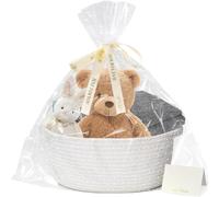 Gift Basket Empty to Fill, 1 Pc Empty Hamper Basket Cotton Rope Basket with Bags & Pull Bows, Woven Hamper Gift Basket for Baby Shower Birthday Wedding Christmas Toy Gift Filling, 30×20×13 cm, White