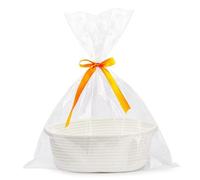 Gift Basket Empty, Woven Cotton Rope Basket with Gift Bags and Ribbons, Hamper Bas-kets for Gi-fts With Handles, Dog Cat Toy Storage Bask-et for Baby Shower, Wedding, Birthday, Christmas (White)