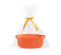 Gift Basket Empty, Woven Cotton Rope Basket with Gift Bags and Ribbons, Hamper Baskets for Gifts With Handles, Cat Dog Toy Storage Basket for Baby Shower, Birthday,Wedding,Christmas (orange)