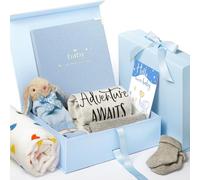 Gift Basket for Boys - Gifts for Newborn - Baby Shower Gift Box for Boys - Gift Set for Boys Includes Baby Memory Book, Safety Blanket and Newborn Essentials -