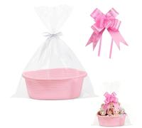 Gift Basket Hamper Kit, 30x20x12cm Large Hamper Basket with Plastic Bag and Bow, for Baby Girl or Special Occasions, Christmas Hamper Baskets Empty