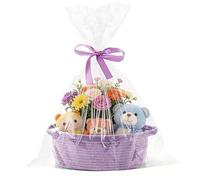 Gift Basket Hamper Kit, Gift Baskets Empty, Hamper Baskets for Gifts Empty with Cellophane Bags and Ribbon, Woven Gift Baskets for Baby Shower, Birthday, Christmas, 30 x 20 x 12cm (Purple)