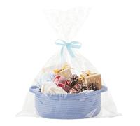 Gift Basket Hamper Kit, Gift Baskets Empty, Hamper Baskets for Gifts Empty with Cellophane Bags and Ribbon, Woven Gift Baskets for Baby Shower, Birthday,Christmas, 30 x 20 x 12cm (Blue)