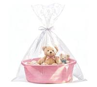 Gift Basket Hamper Kit, Gift Baskets Empty, Hamper Baskets for Gifts Empty with Cellophane Bags and Ribbon, Woven Gift Baskets for Baby Shower, Birthday, Christmas, 30 x 20 x 12cm (Pink)