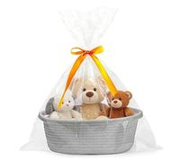 Gift Basket Hamper Kit, Gift Baskets Empty, Hamper Baskets for Gifts Empty with Cellophane Bags and Ribbon, Woven Gift Baskets for Baby Shower, Birthday, Christmas, 30 x 20 x 12cm (Gray)