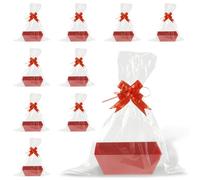 Gift Basket Kit Empty Paper Gift Basket Kit with 10 x Hamper Baskets, 10 x Bows and 10 x Cellophane Bags for Christmas, Birthday, Wedding, Easter Gift, 14 x 18 CM (Red)