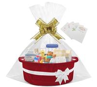 Gift Baskets Empty,1 Pcs Empty Hamper Basket with 2 Bags and 2 Pull Bows and 1 Pack Shredded Paper Cotton Rope Basket for Baby Shower,Wedding,Birthday,Easter(38 x 23 x 14 cm) (Red)