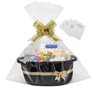 Gift Baskets Empty,1 Pcs Empty Hamper Basket with 2 Bags and 3 Pull Bows and 1 Pack Shredded Paper Cotton Rope Basket for Baby Shower,Wedding,Birthday,Easter(38 x 23 x 14 cm) (Black)