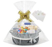 Gift Baskets Empty,1 Pcs Empty Hamper Basket with 2 Bags and 3 Pull Bows and 1 Pack Shredded Paper Cotton Rope Basket for Baby Shower,Wedding,Birthday,Easter(38 x 23 x 14 cm) (Gray)