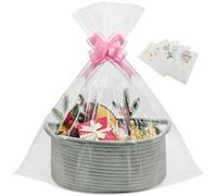 Gift Baskets Empty,1 Pcs Empty Hamper Basket with 2 Transparent Bags and 2 Pull Bows,Cotton Rope Basket for Christmas,Baby Shower,Wedding,Birthday,Graduations(12.99x7.87x5.51 in) (Grey 1Pcs)