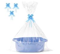 Gift Baskets Empty - Empty Hamper Basket with 2 Bags and 3 Pull Bows, Empty Rope Woven Basket for Baby Shower Wedding Birthday Easter Graduations Housewarming (30 x 20 x 12.5 cm) (Blue)