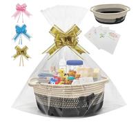 Gift Baskets Empty - Hamper Basket with 2 Bags and 3 Pull Bows 1 Pack Shredded Paper 5 Greeting Cards, Paper Cotton Rope Basket for Baby Shower Wedding Birthday Easter (Grey 38 x 23 x 14 cm)