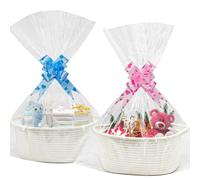 Gift Baskets Empty, Hamper Baskets for Gifts Empty Cotton Rope Basket with Pull Bows and Bags Woven Hamper Gift Basket for Baby Shower, Graduations, Birthday, Housewarming(38 x 23 x 14 cm) (2PCS)