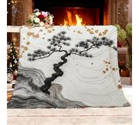 Gift Blanket Double 150x200cm Plants Black Pine Branches Waves Fluffy Flannel Soft Warm Cozy Blanket Fleece White Bedding Blankets for Bed Couch Sofa Armchairs Bedroom