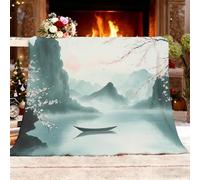 Gift Blanket Small Single 100x130cm China Green Mountains And Clear Waters Fluffy Flannel Soft Warm Cozy Blanket Fleece Green Bedding Blankets for Bed Couch Sofa Armchairs Bedroom